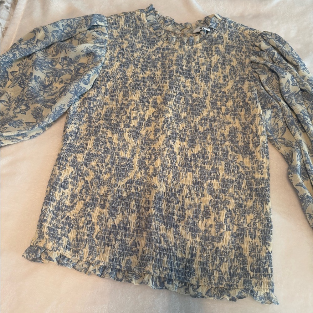 Express Blue and Cream Floral Blouse